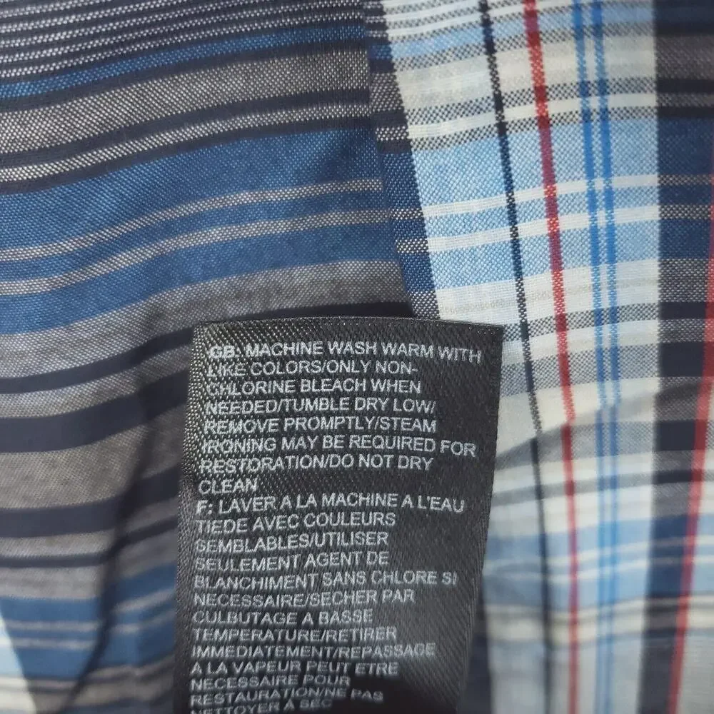 The North Face Shirt Mens Large Blue White Plaid Pocket Classic Button-Up